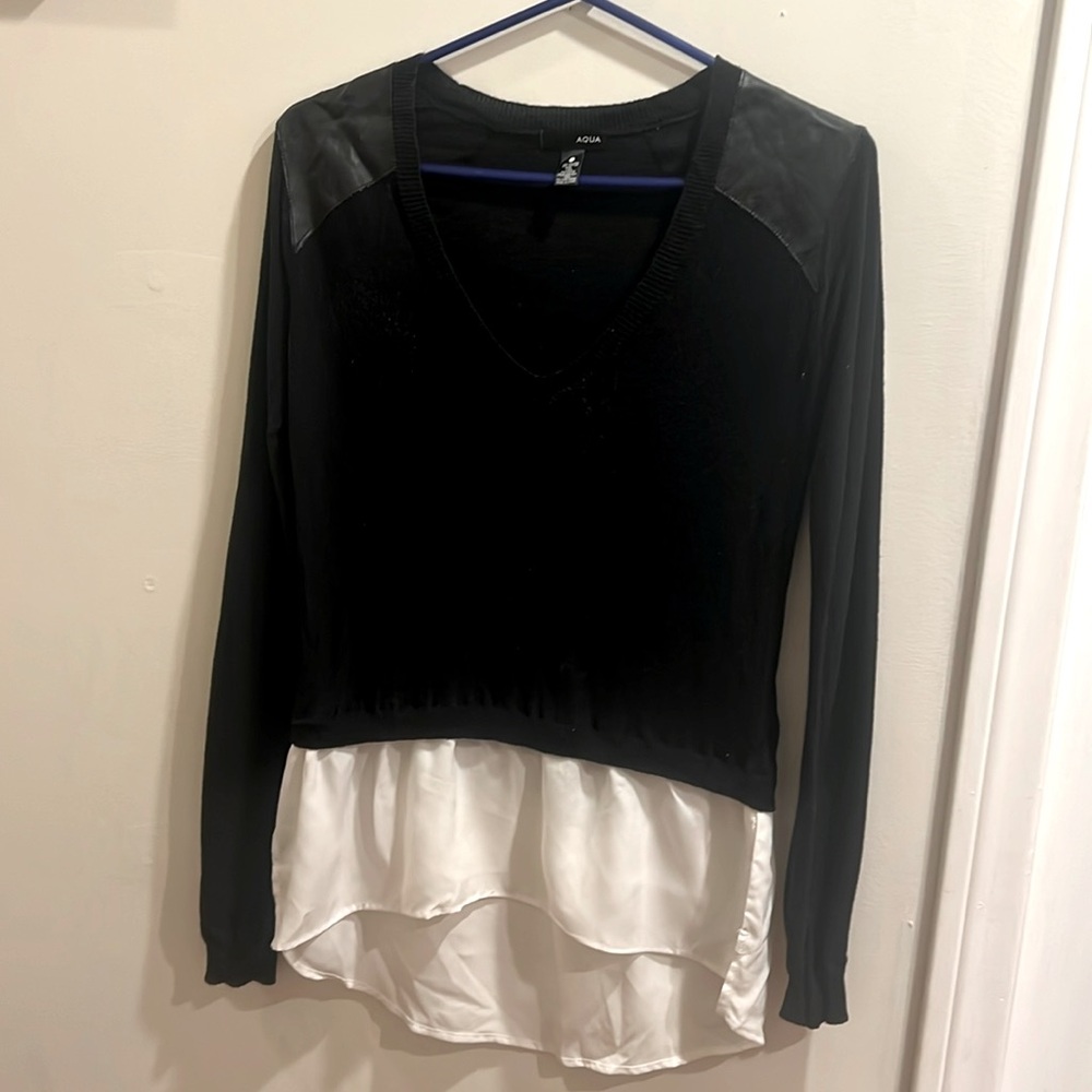 Aqua black v-neck layered sweater